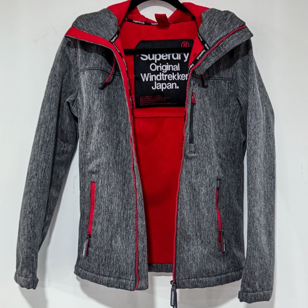 Superdry Gray and Red Lightweight Jacket with Textured Fabric